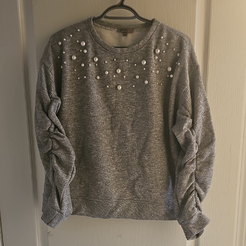 Gray Pearl Embellished Sweater